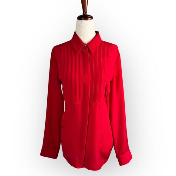 Talbots Womens Red Collared Pleated Long Sleeve Blouse Medium - Picture 1 of 7